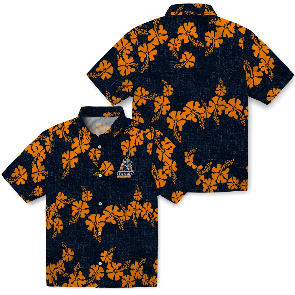 UTEP Miners Hawaiian Shirt - 50th State Flower utep miners hibiscus petals blue hawaiian shirts high quality