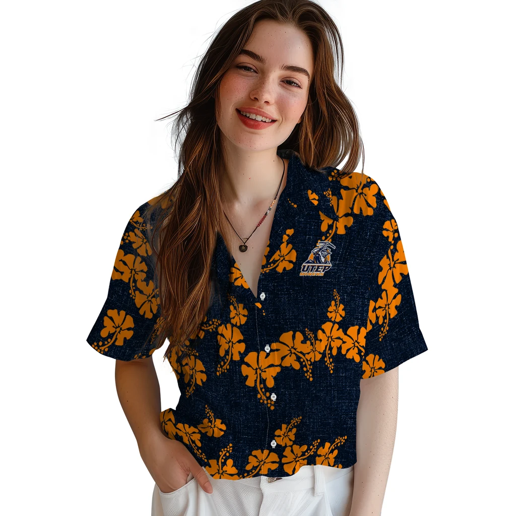 UTEP Miners Hawaiian Shirt - 50th State Flower utep miners hibiscus petals blue hawaiian shirts latest model
