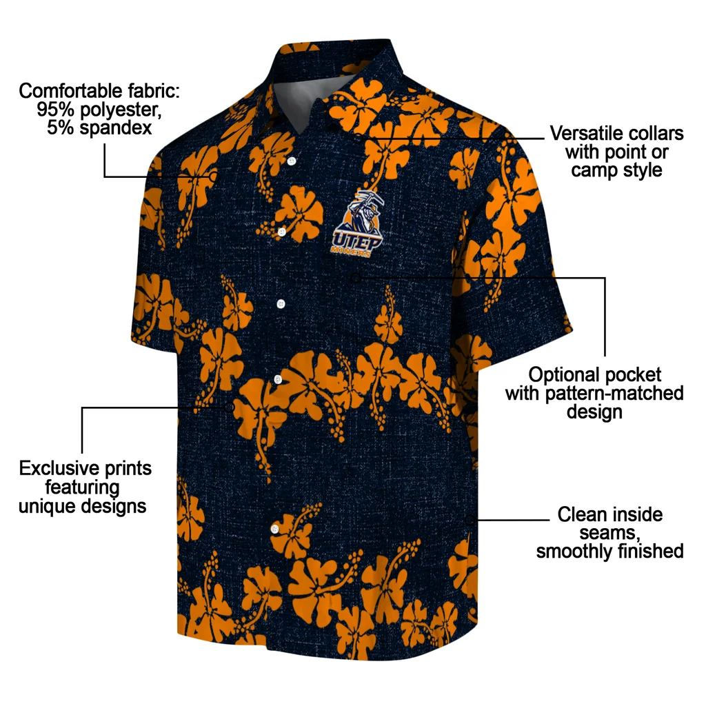 UTEP Miners Hawaiian Shirt - 50th State Flower utep miners hibiscus petals blue hawaiian shirts new arrival