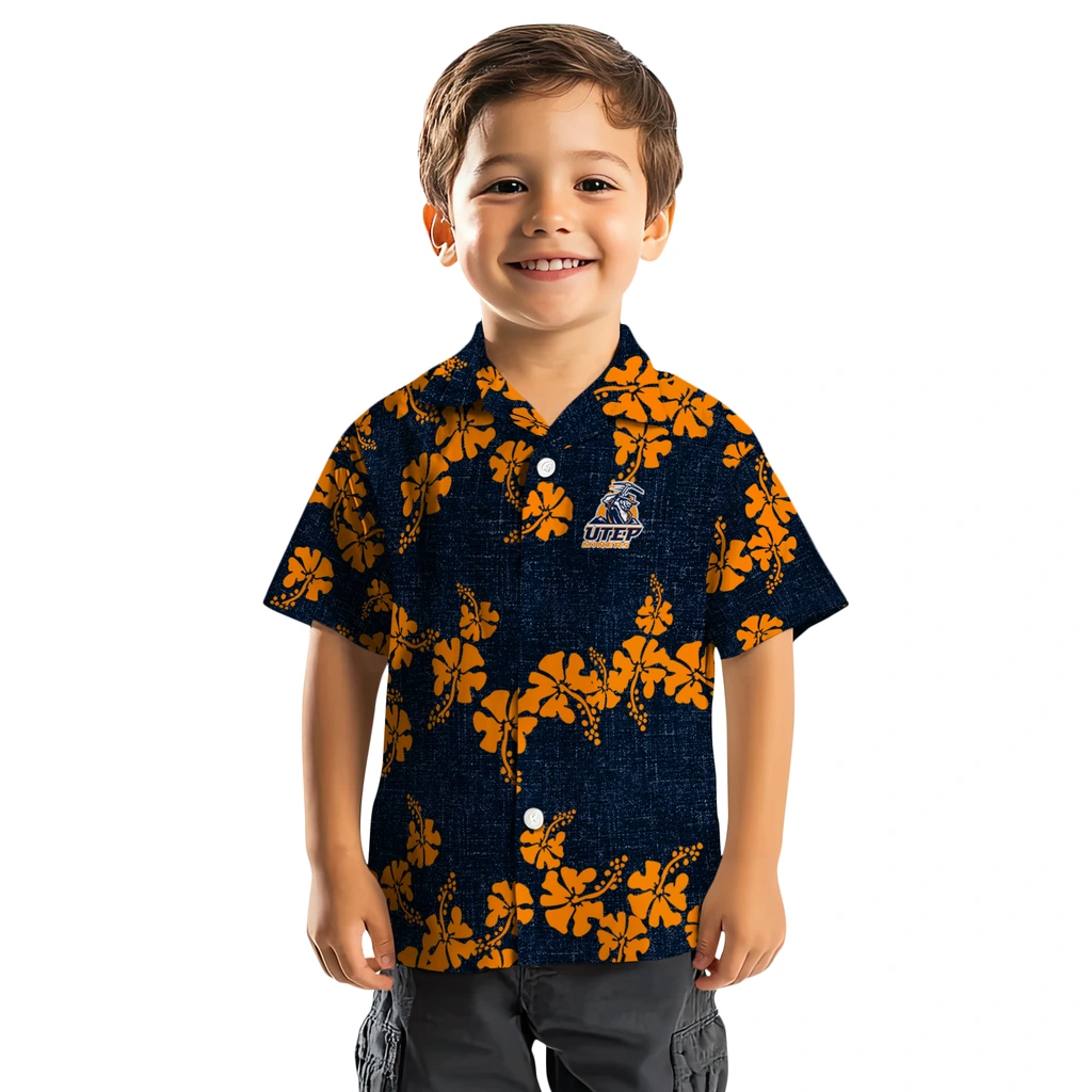 UTEP Miners Hawaiian Shirt - 50th State Flower utep miners hibiscus petals blue hawaiian shirts top rated