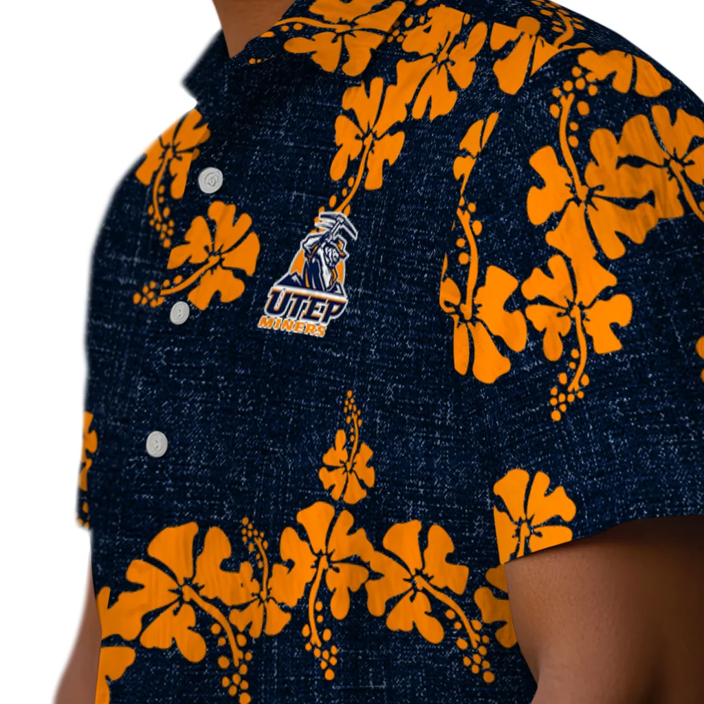 UTEP Miners Hawaiian Shirt - 50th State Flower utep miners hibiscus petals blue hawaiian shirts trendy