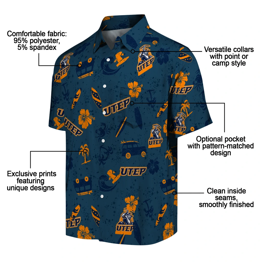UTEP Miners Hawaiian Shirt - Beach Vibe utep miners beach vibe navy hawaiian shirts new arrival