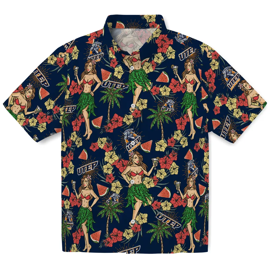 UTEP Miners Hawaiian Shirt - Hawaiian Girls Design utep miners hawaiian girls design blue hawaiian shirts best selling
