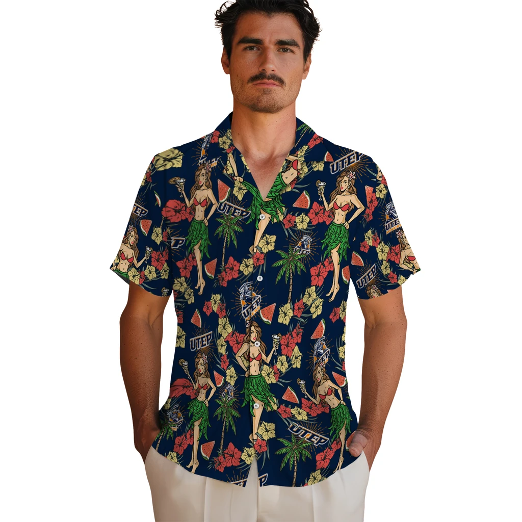 UTEP Miners Hawaiian Shirt - Hawaiian Girls Design utep miners hawaiian girls design blue hawaiian shirts fashion forward