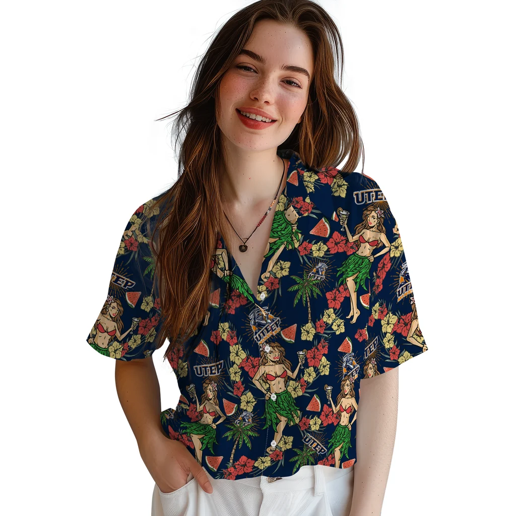UTEP Miners Hawaiian Shirt - Hawaiian Girls Design utep miners hawaiian girls design blue hawaiian shirts latest model