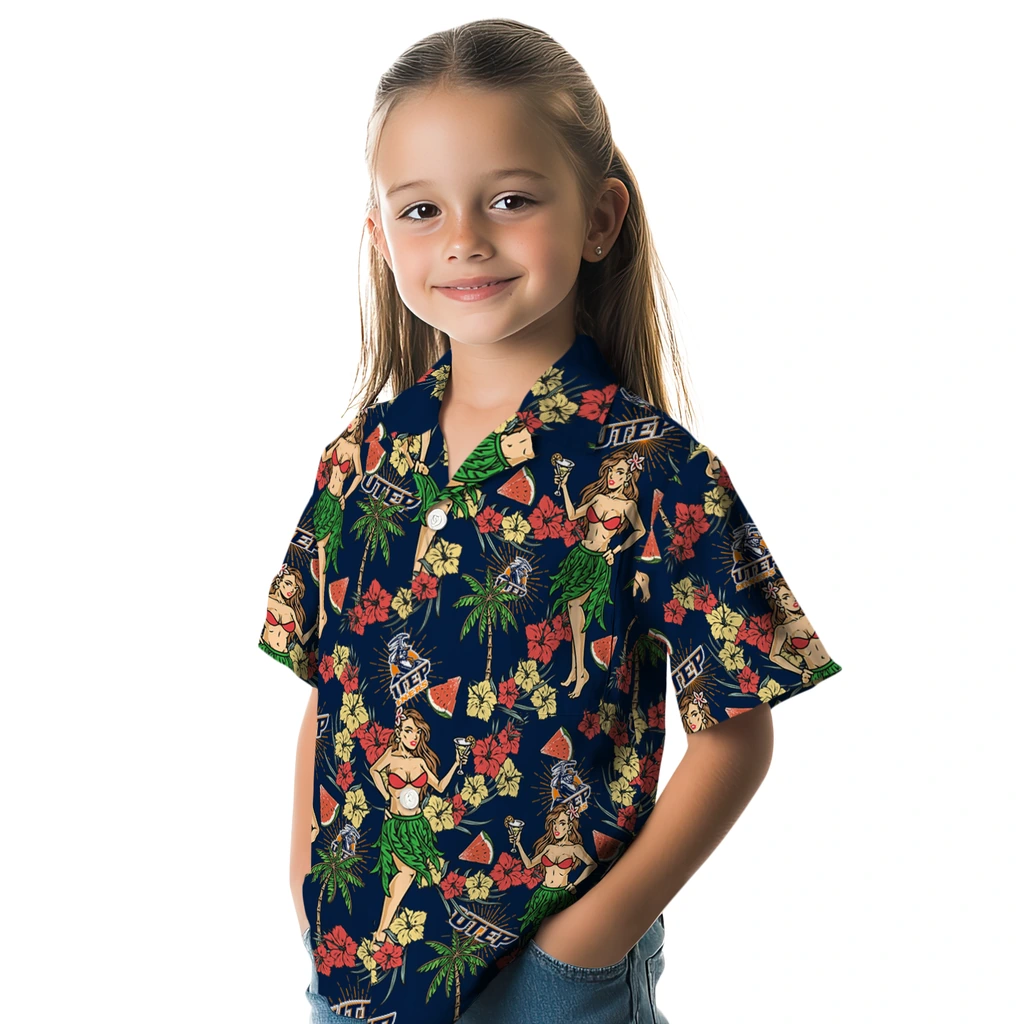 UTEP Miners Hawaiian Shirt - Hawaiian Girls Design utep miners hawaiian girls design blue hawaiian shirts premium grade