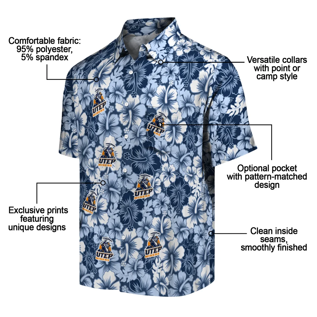 UTEP Miners Hawaiian Shirt - Hibiscus Blooms utep miners hibiscus blooms blue hawaiian shirts new arrival