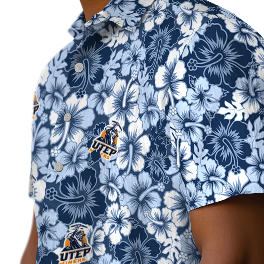 UTEP Miners Hawaiian Shirt - Hibiscus Blooms utep miners hibiscus blooms blue hawaiian shirts trendy