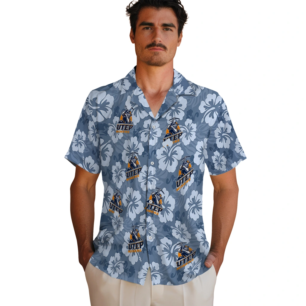 UTEP Miners Hawaiian Shirt - Hibiscus Cluster utep miners hibiscus cluster blue hawaiian shirts fashion forward