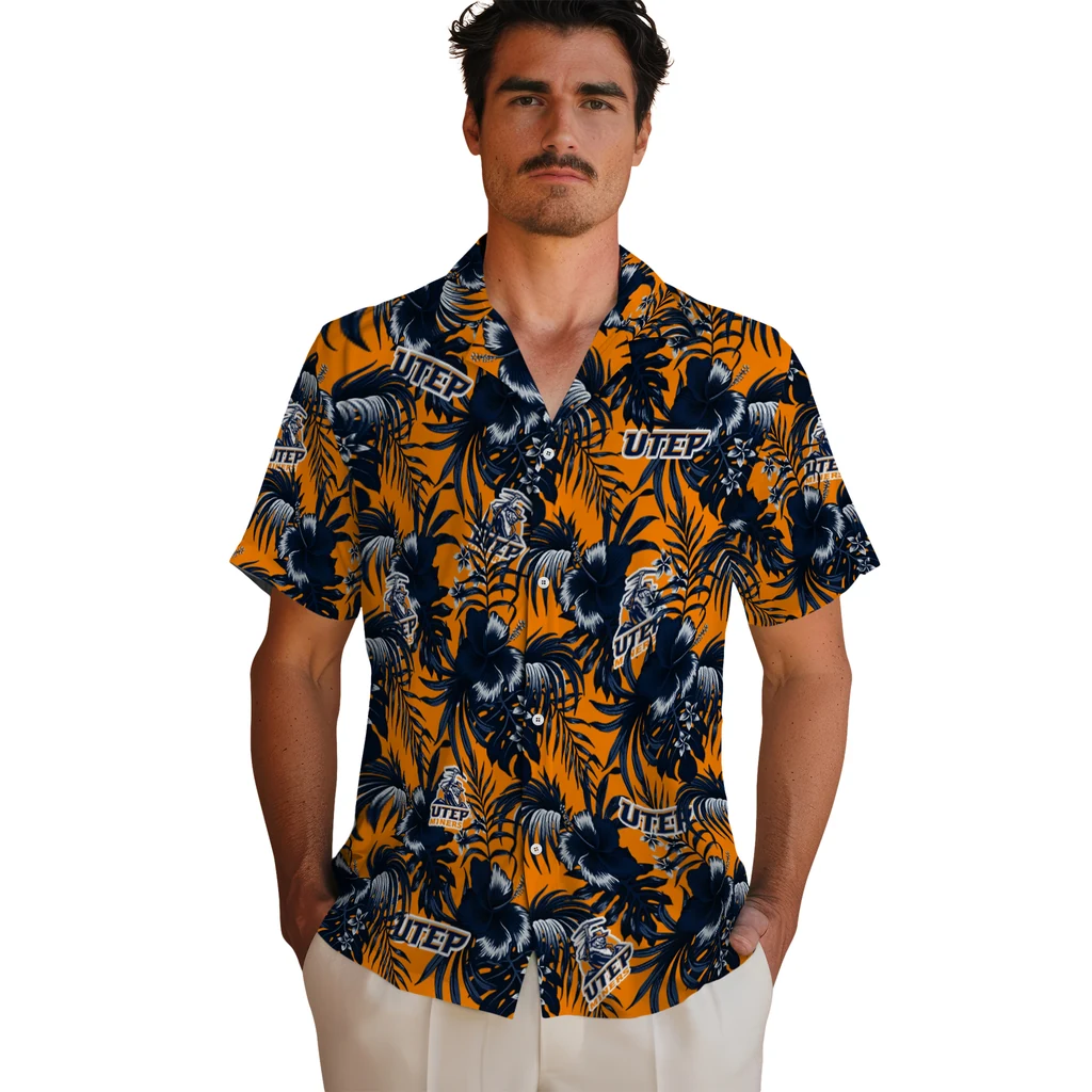 UTEP Miners Hawaiian Shirt - Hibiscus Exotic utep miners hibiscus exotic blue hawaiian shirts fashion forward