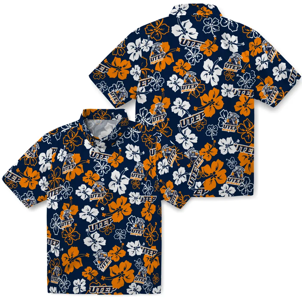 UTEP Miners Hawaiian Shirt - Hibiscus Flower Design utep miners hibiscus bloom blue hawaiian shirts high quality