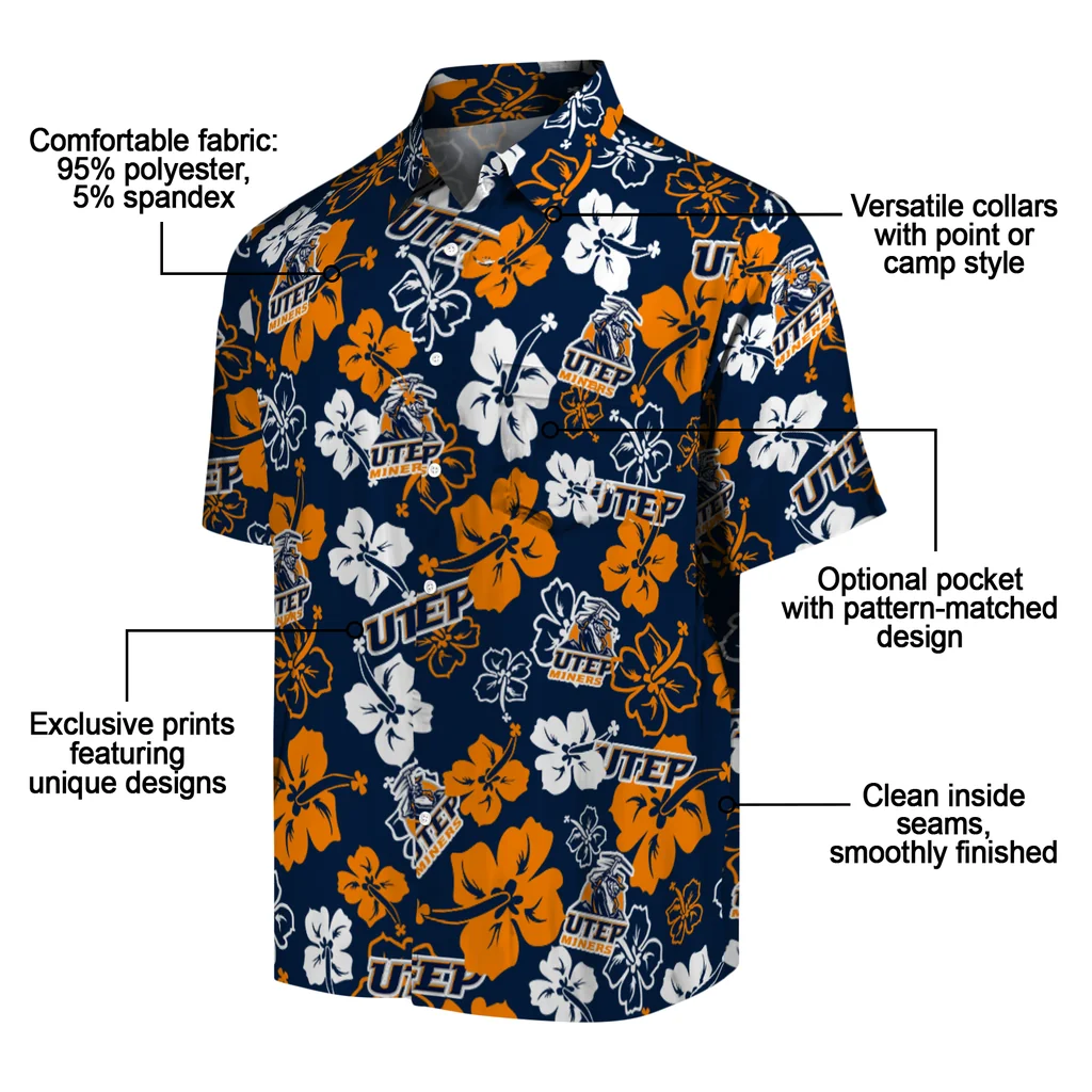 UTEP Miners Hawaiian Shirt - Hibiscus Flower Design utep miners hibiscus bloom blue hawaiian shirts new arrival