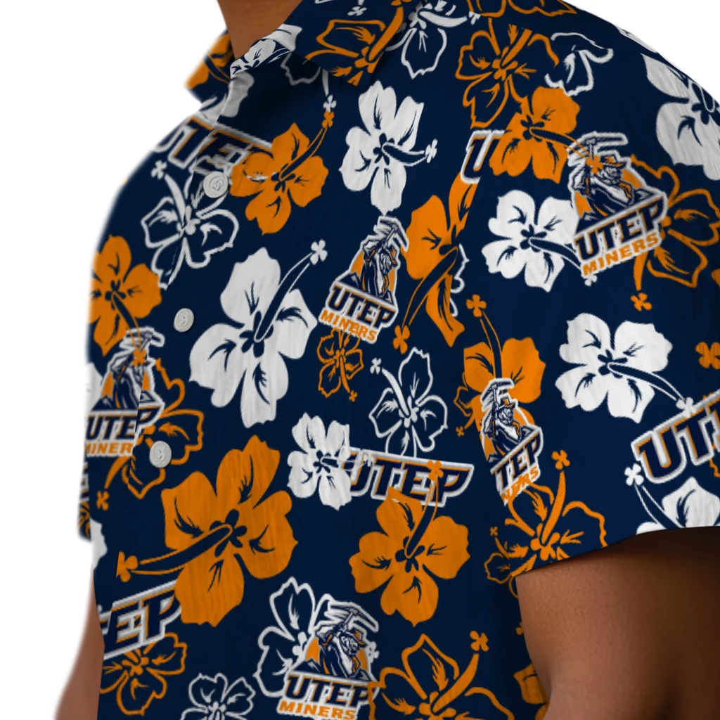 UTEP Miners Hawaiian Shirt - Hibiscus Flower Design utep miners hibiscus bloom blue hawaiian shirts trendy