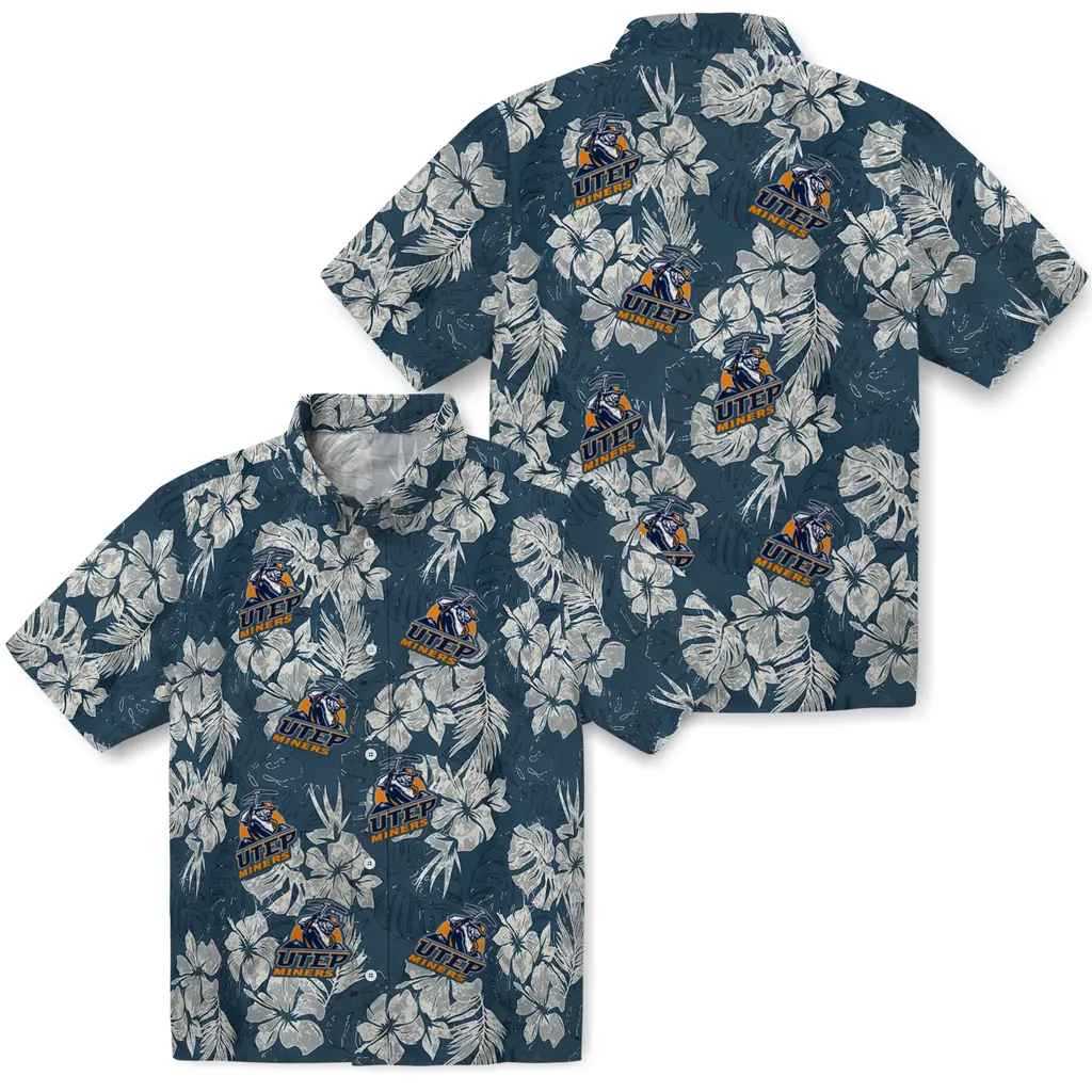 UTEP Miners Hawaiian Shirt - Hibiscus Flowers utep miners hibiscus flowers navy blue hawaiian shirts high quality