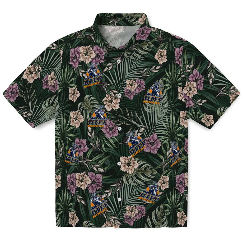 UTEP Miners Hawaiian Shirt - Hibiscus Leaves Pattern utep miners hibiscus leaves pattern green hawaiian shirts best selling