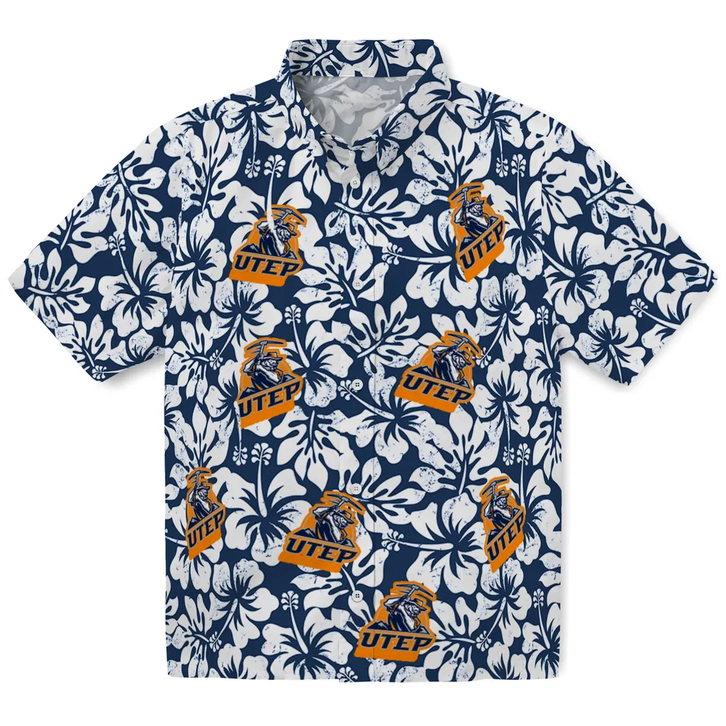 UTEP Miners Hawaiian Shirt - Hibiscus Motif utep miners hibiscus motif blue white hawaiian shirts best selling