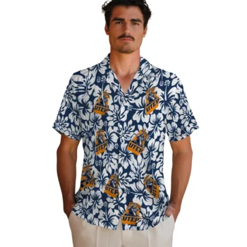 utep miners hibiscus motif blue white hawaiian shirts fashion forward