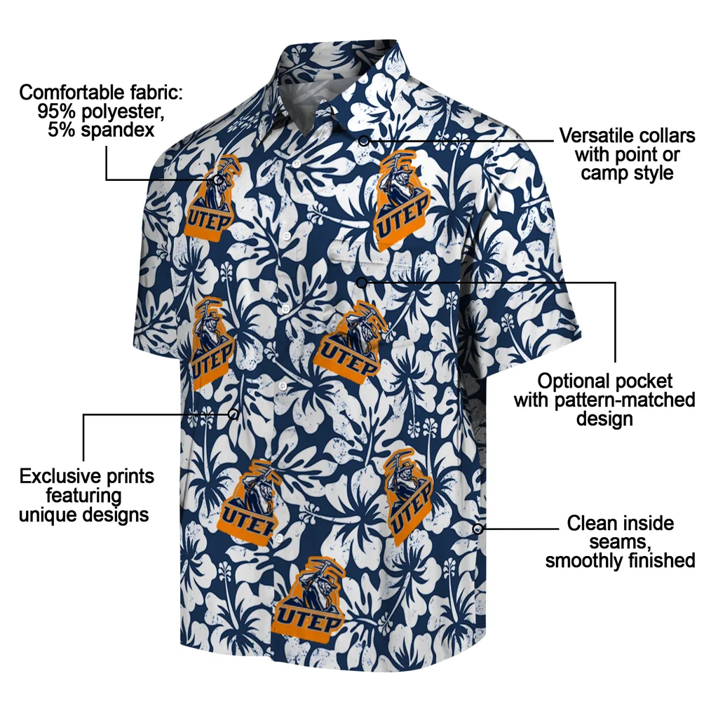 UTEP Miners Hawaiian Shirt - Hibiscus Motif utep miners hibiscus motif blue white hawaiian shirts new arrival