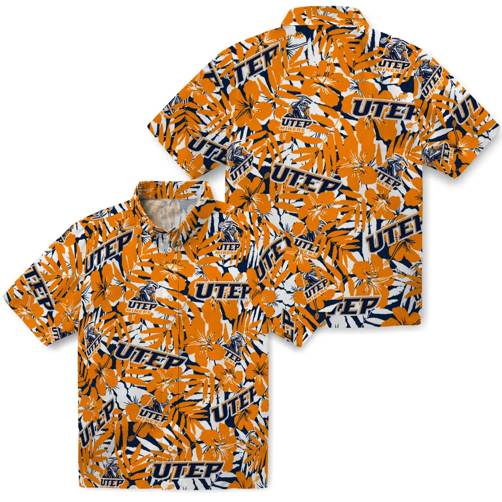 UTEP Miners Hawaiian Shirt - Hibiscus Overlay utep miners hibiscus overlay hawaiian shirts high quality