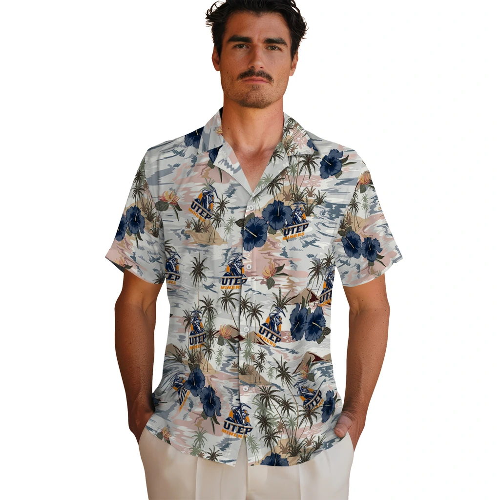 UTEP Miners Hawaiian Shirt - Hibiscus Seaside utep miners hibiscus seaside white hawaiian shirts fashion forward