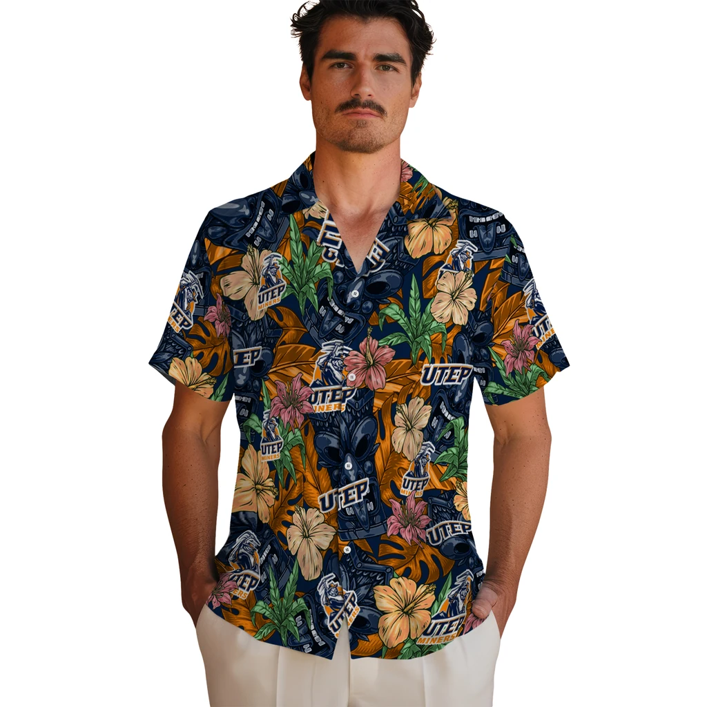 UTEP Miners Hawaiian Shirt - Hibiscus Tiki Jungle utep miners tiki jungle blue hawaiian shirts fashion forward