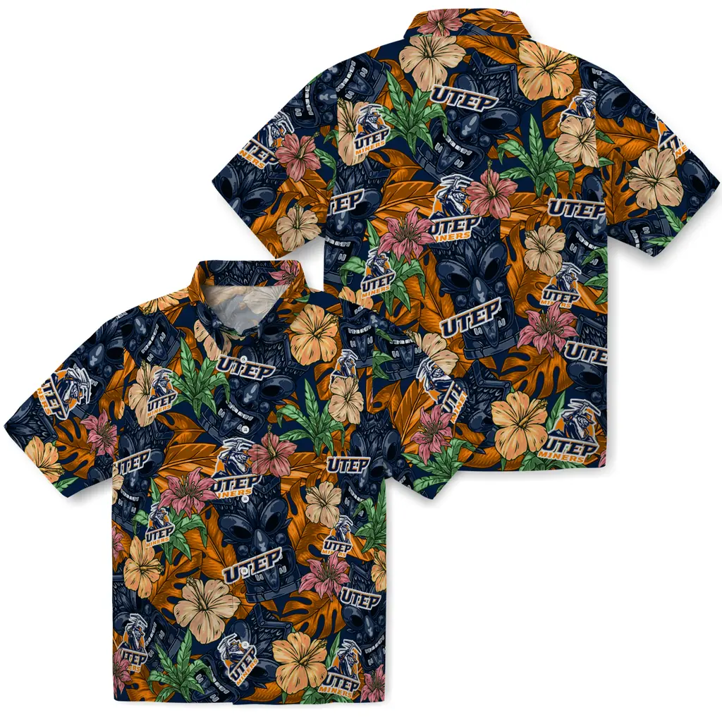 UTEP Miners Hawaiian Shirt - Hibiscus Tiki Jungle utep miners tiki jungle blue hawaiian shirts high quality