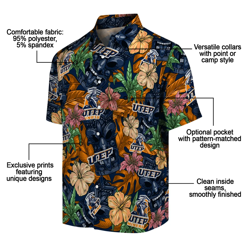 UTEP Miners Hawaiian Shirt - Hibiscus Tiki Jungle utep miners tiki jungle blue hawaiian shirts new arrival