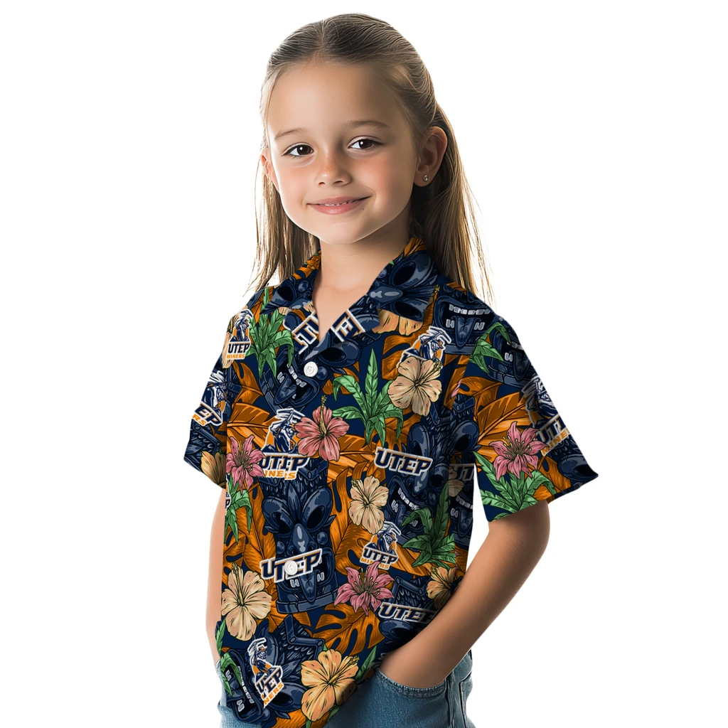 UTEP Miners Hawaiian Shirt - Hibiscus Tiki Jungle utep miners tiki jungle blue hawaiian shirts premium grade