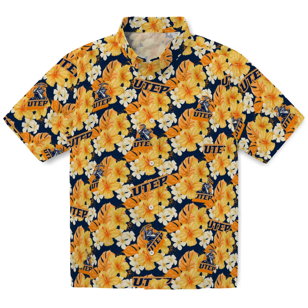 UTEP Miners Hawaiian Shirt - Hibiscus Tropics utep miners hibiscus tropics blue yellow hawaiian shirts best selling