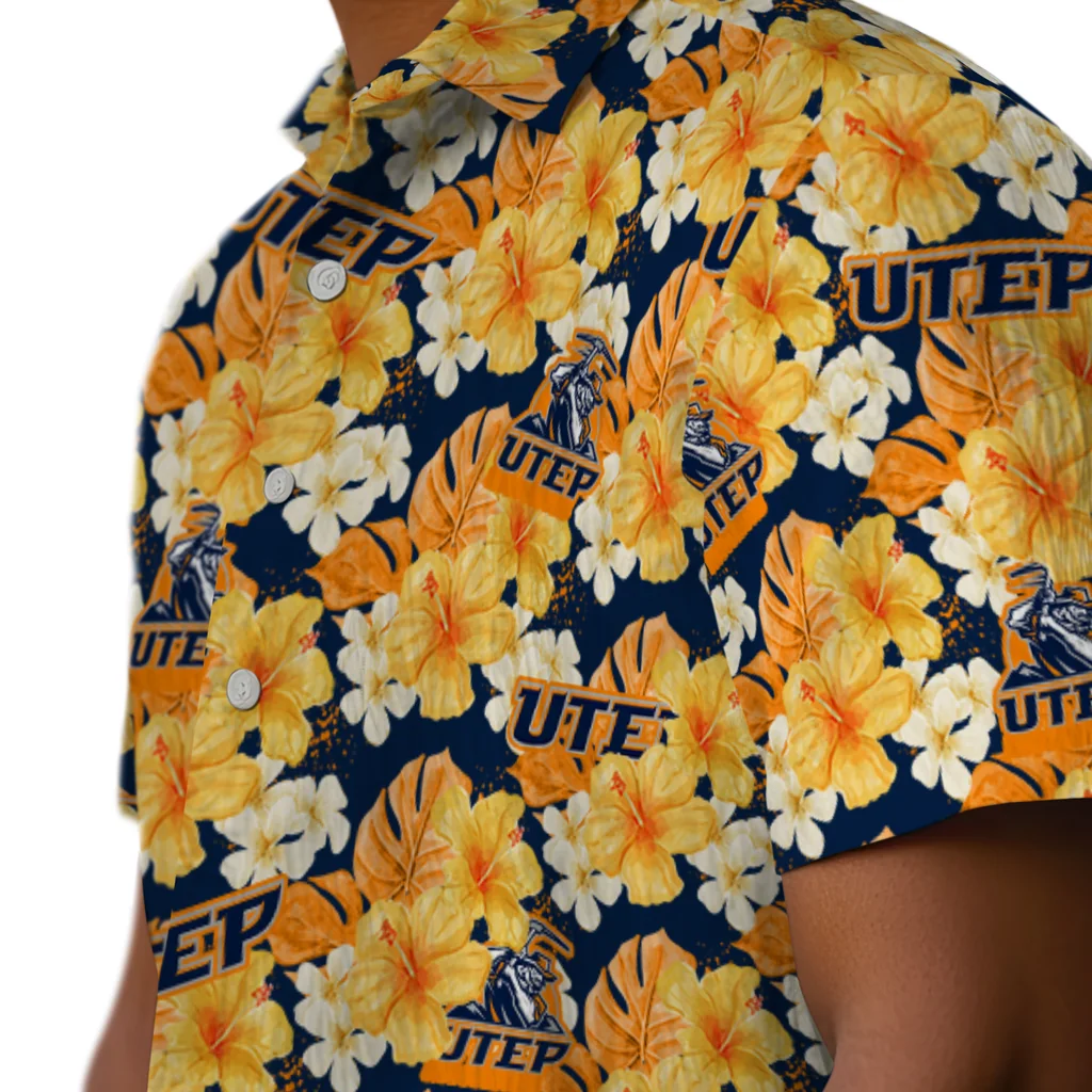 UTEP Miners Hawaiian Shirt - Hibiscus Tropics utep miners hibiscus tropics blue yellow hawaiian shirts trendy
