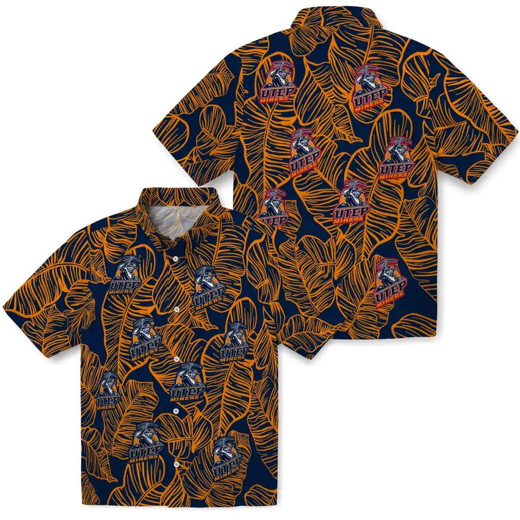 UTEP Miners Hawaiian Shirt - Leaf Outline utep miners leaf outline blue hawaiian shirts high quality