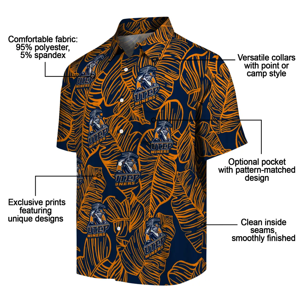 UTEP Miners Hawaiian Shirt - Leaf Outline utep miners leaf outline blue hawaiian shirts new arrival
