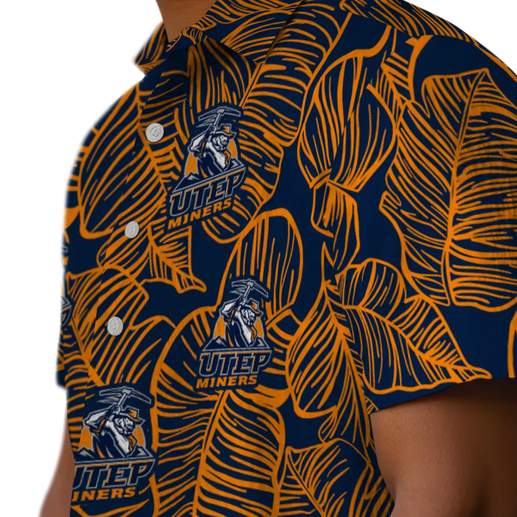 UTEP Miners Hawaiian Shirt - Leaf Outline utep miners leaf outline blue hawaiian shirts trendy