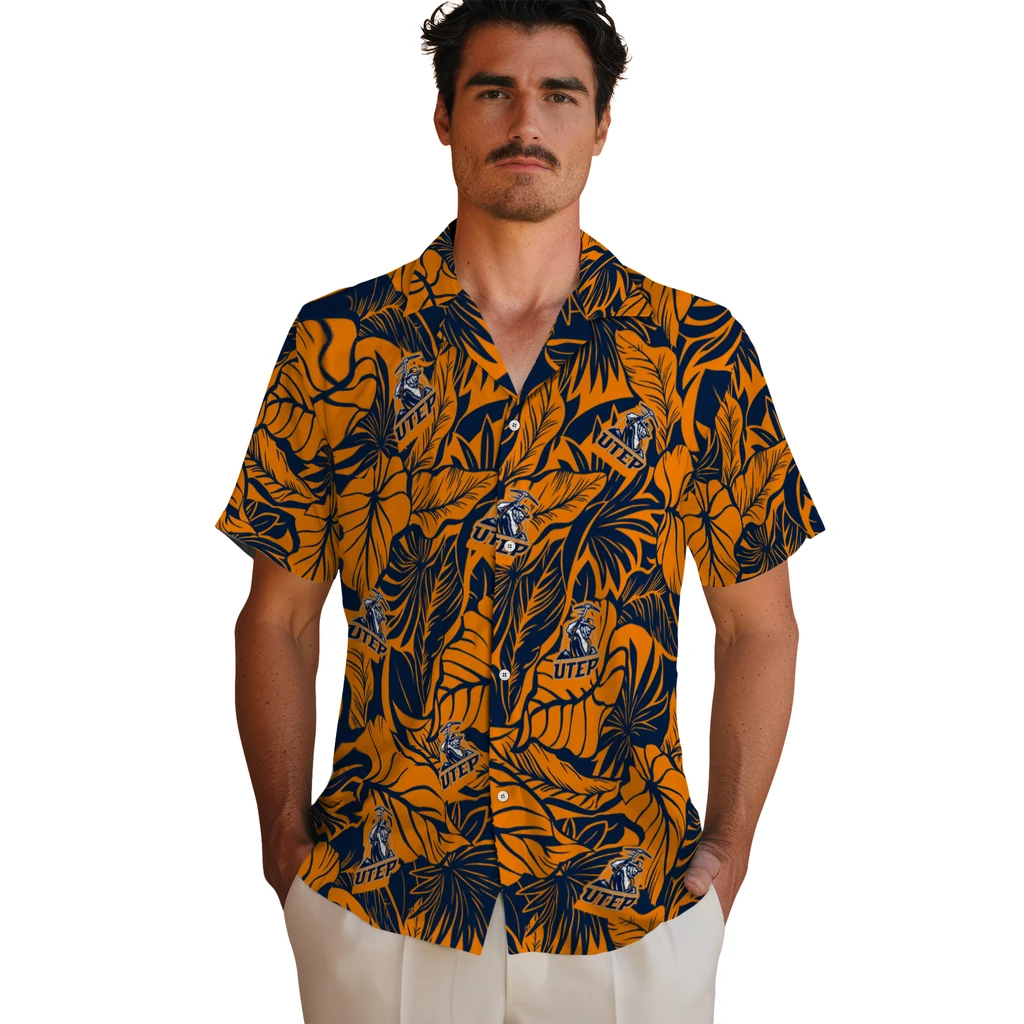 UTEP Miners Hawaiian Shirt - Monstera Layer utep miners monstera layer blue hawaiian shirts fashion forward