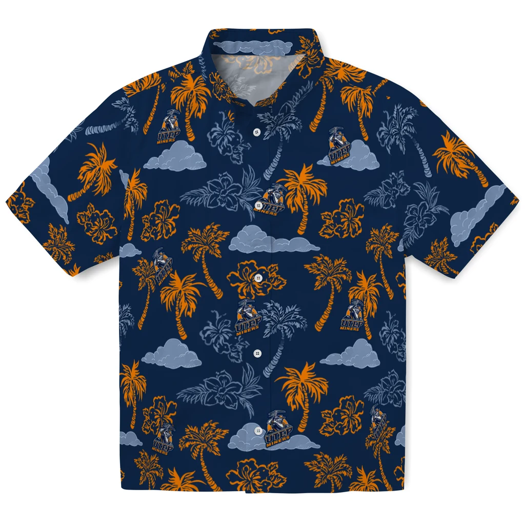 UTEP Miners Hawaiian Shirt - Palm And Clouds utep miners palm and clouds blue hawaiian shirts best selling