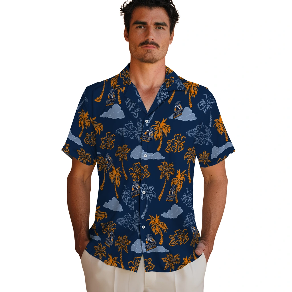 UTEP Miners Hawaiian Shirt - Palm And Clouds utep miners palm and clouds blue hawaiian shirts fashion forward