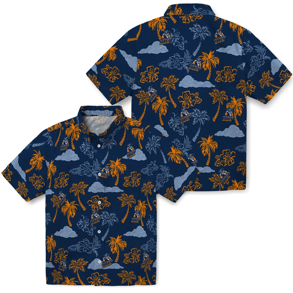 UTEP Miners Hawaiian Shirt - Palm And Clouds utep miners palm and clouds blue hawaiian shirts high quality