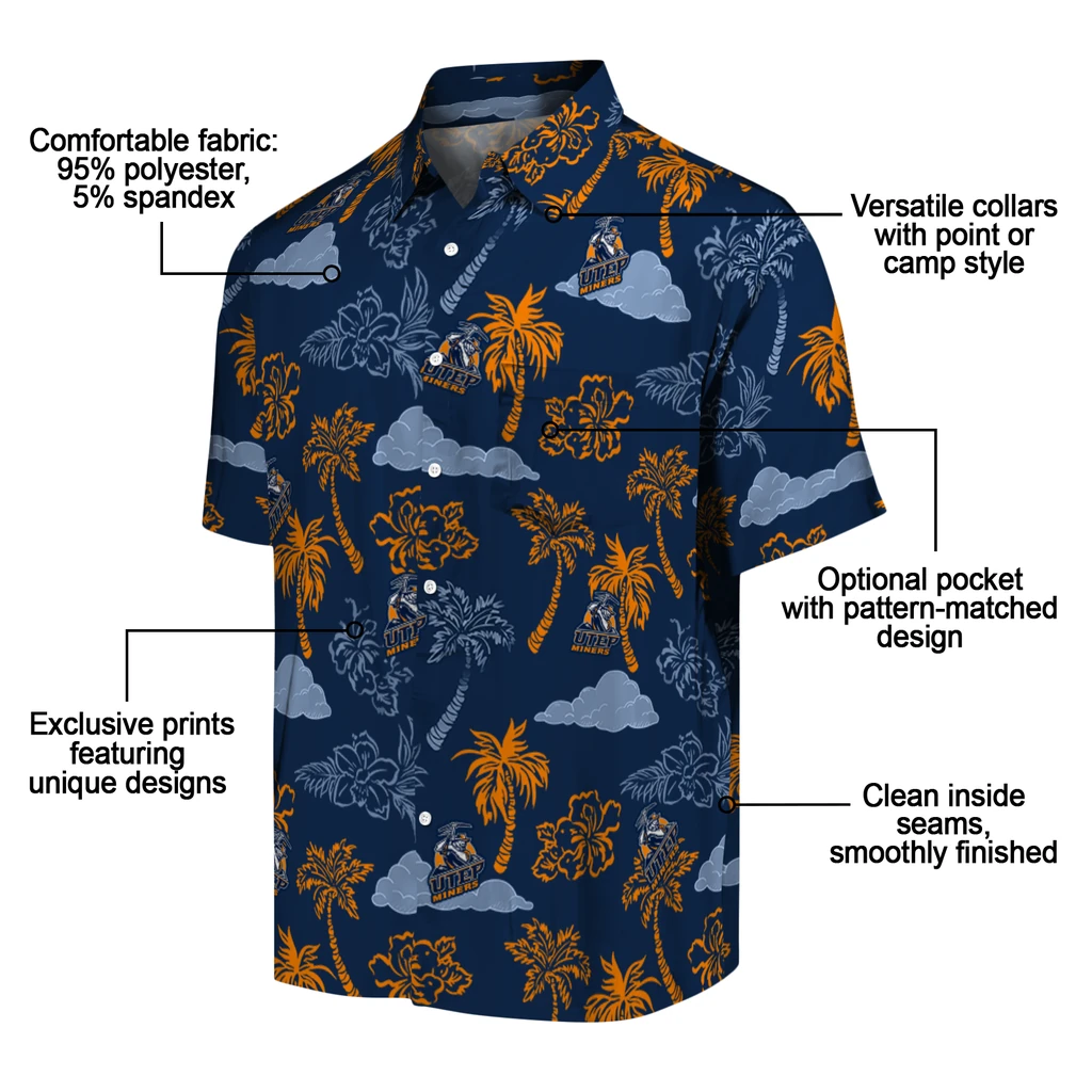 UTEP Miners Hawaiian Shirt - Palm And Clouds utep miners palm and clouds blue hawaiian shirts new arrival