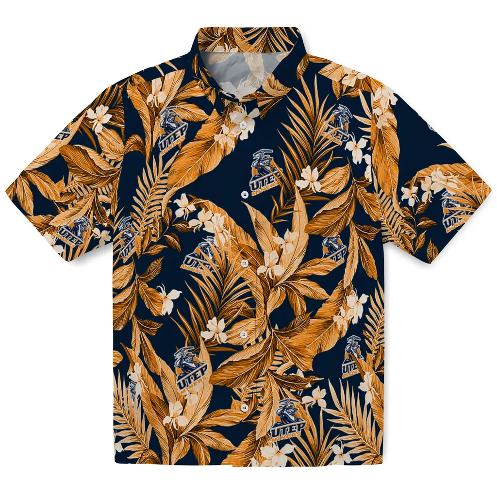 UTEP Miners Hawaiian Shirt - Palm Leaves utep miners palm leaves blue hawaiian shirts best selling