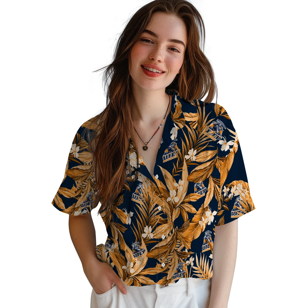 UTEP Miners Hawaiian Shirt - Palm Leaves utep miners palm leaves blue hawaiian shirts latest model