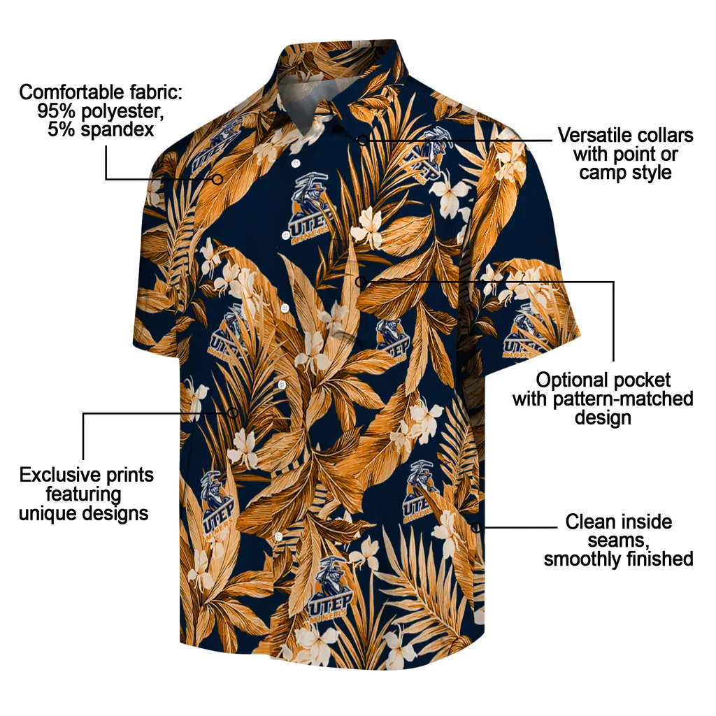 UTEP Miners Hawaiian Shirt - Palm Leaves utep miners palm leaves blue hawaiian shirts new arrival