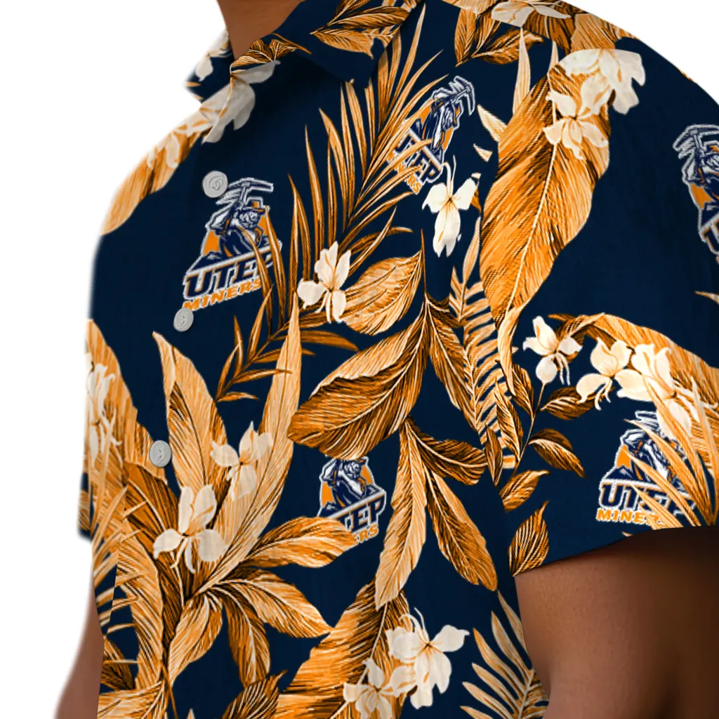 UTEP Miners Hawaiian Shirt - Palm Leaves utep miners palm leaves blue hawaiian shirts trendy