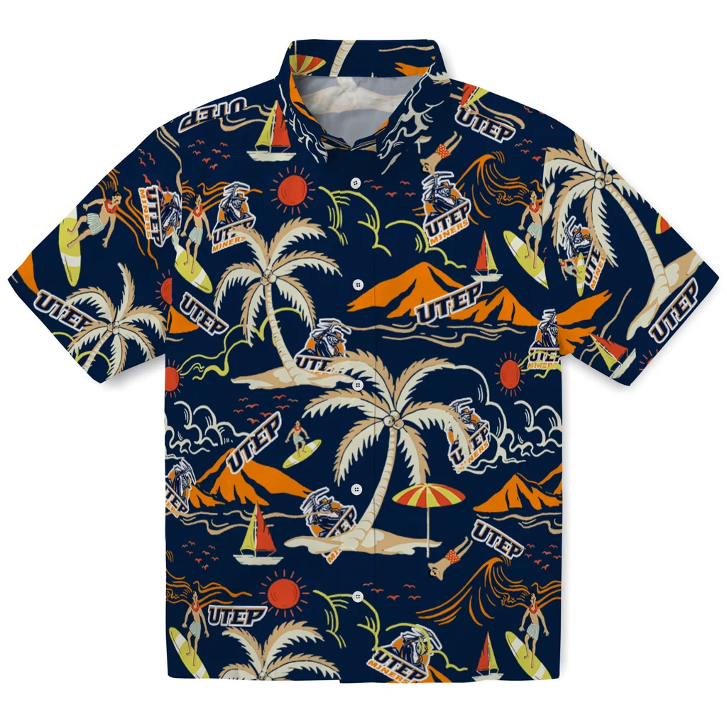UTEP Miners Hawaiian Shirt - Palm Tree Island utep miners palm tree island blue hawaiian shirts best selling