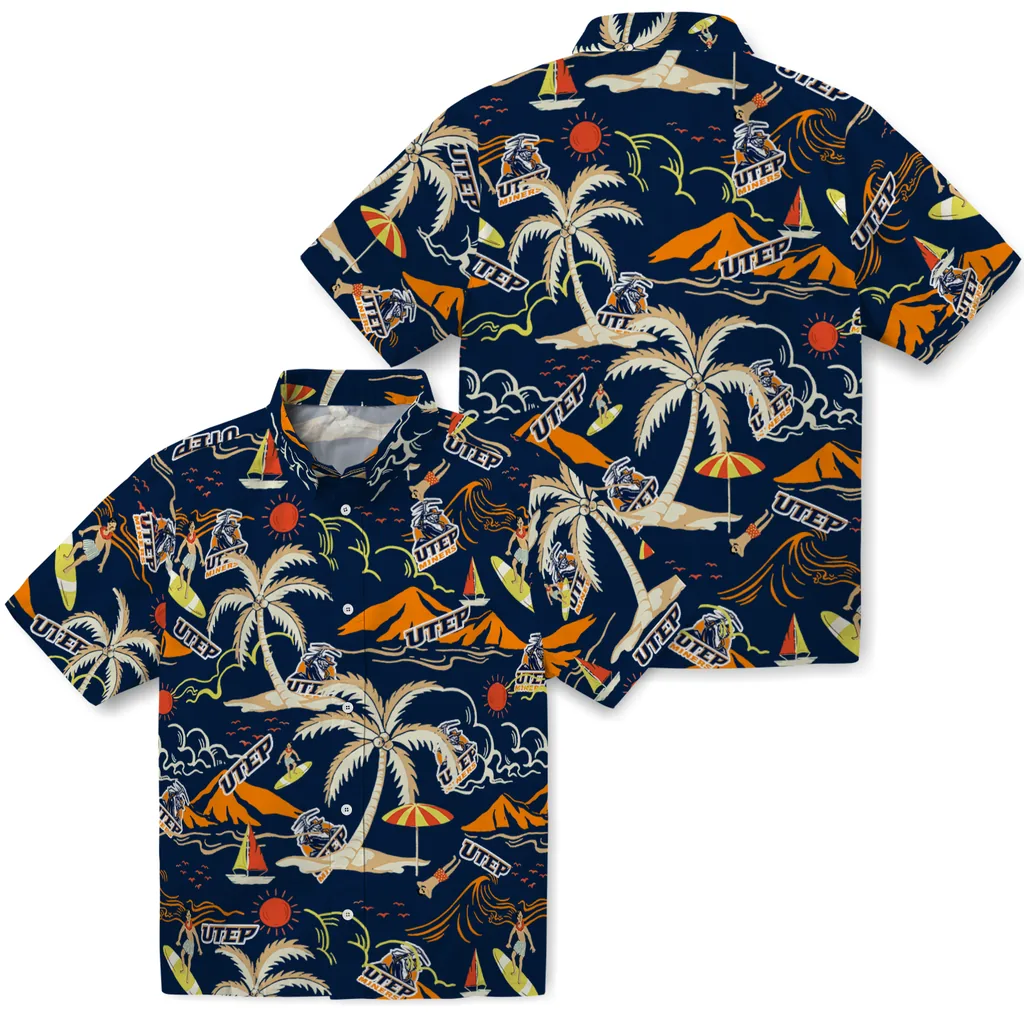 UTEP Miners Hawaiian Shirt - Palm Tree Island utep miners palm tree island blue hawaiian shirts high quality