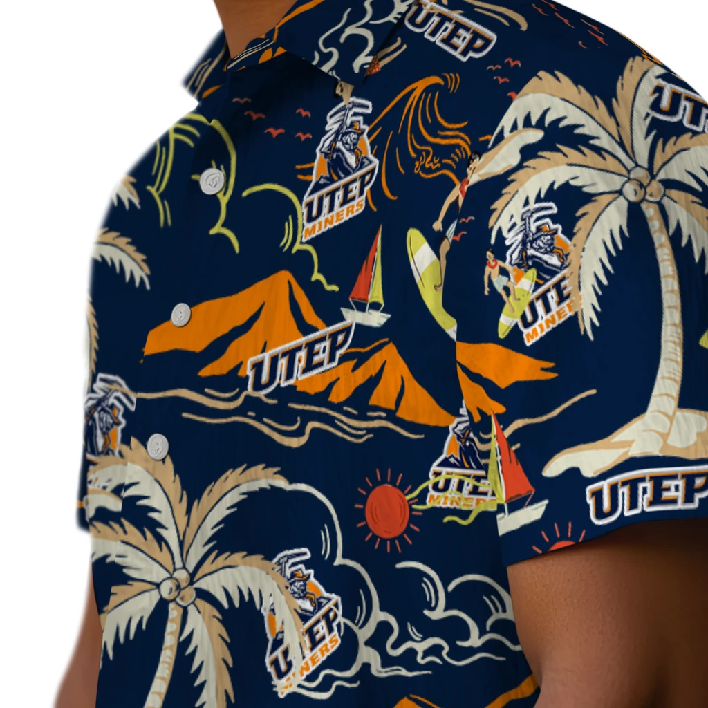 UTEP Miners Hawaiian Shirt - Palm Tree Island utep miners palm tree island blue hawaiian shirts trendy