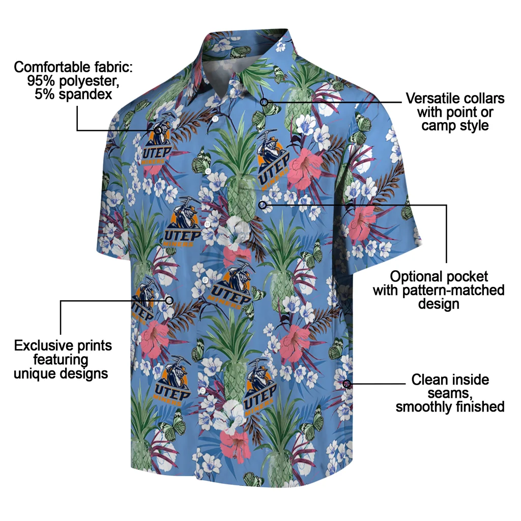 UTEP Miners Hawaiian Shirt - Pineapple Bouquet utep miners pineapple bouquet best sky blue hawaiian shirts new arrival