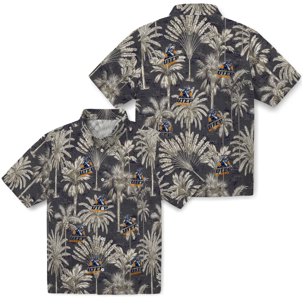 UTEP Miners Hawaiian Shirt - Vintage Palm Tree utep miners palm shadows blue hawaiian shirts high quality