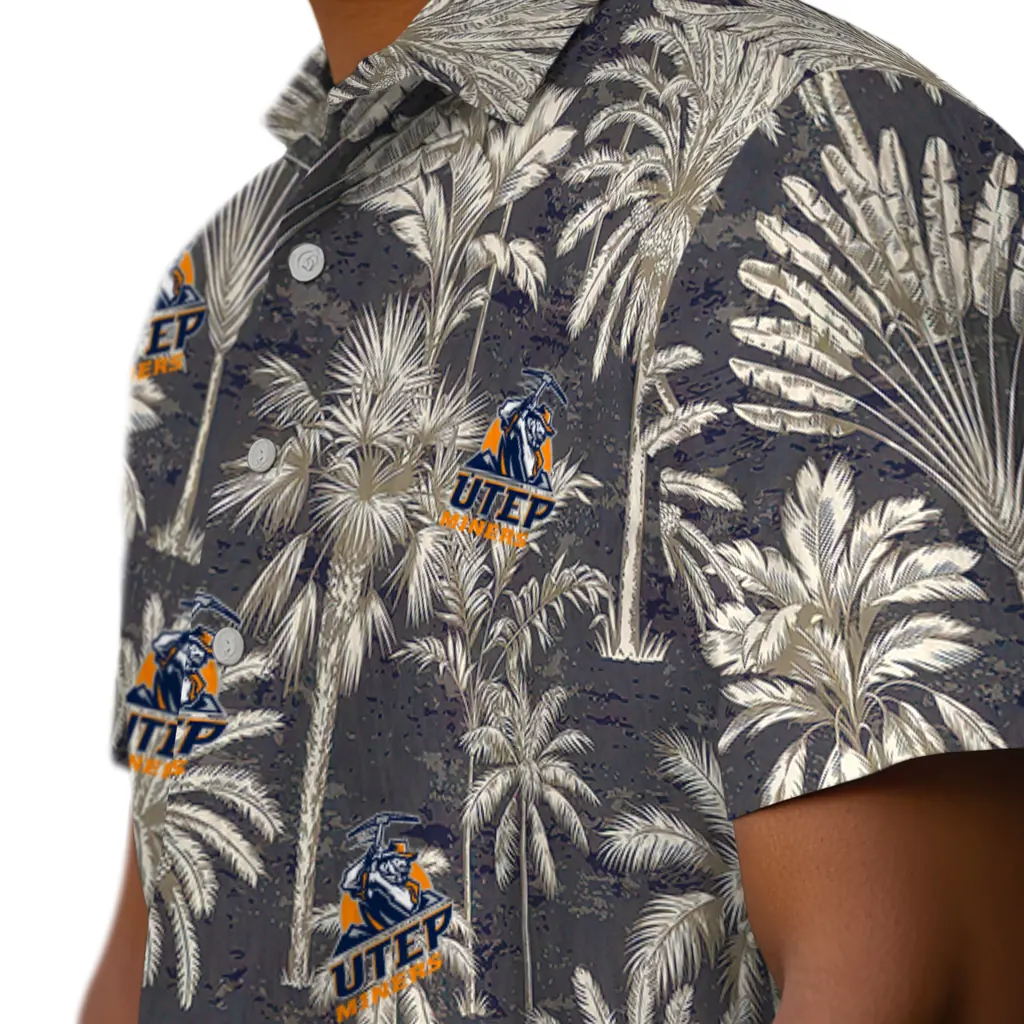 UTEP Miners Hawaiian Shirt - Vintage Palm Tree utep miners palm shadows blue hawaiian shirts trendy