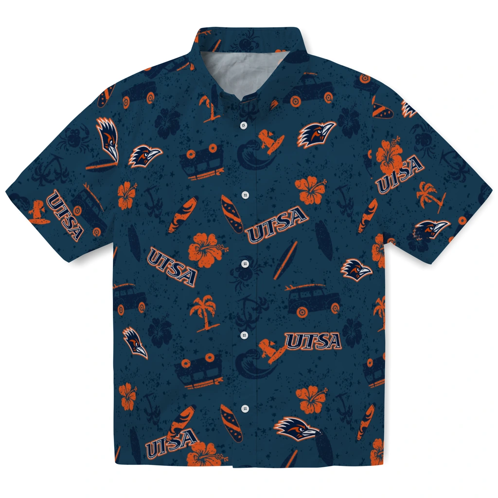 UTSA Roadrunners Hawaiian Shirt - Beach Vibe utsa roadrunners beach vibe navy hawaiian shirts best selling