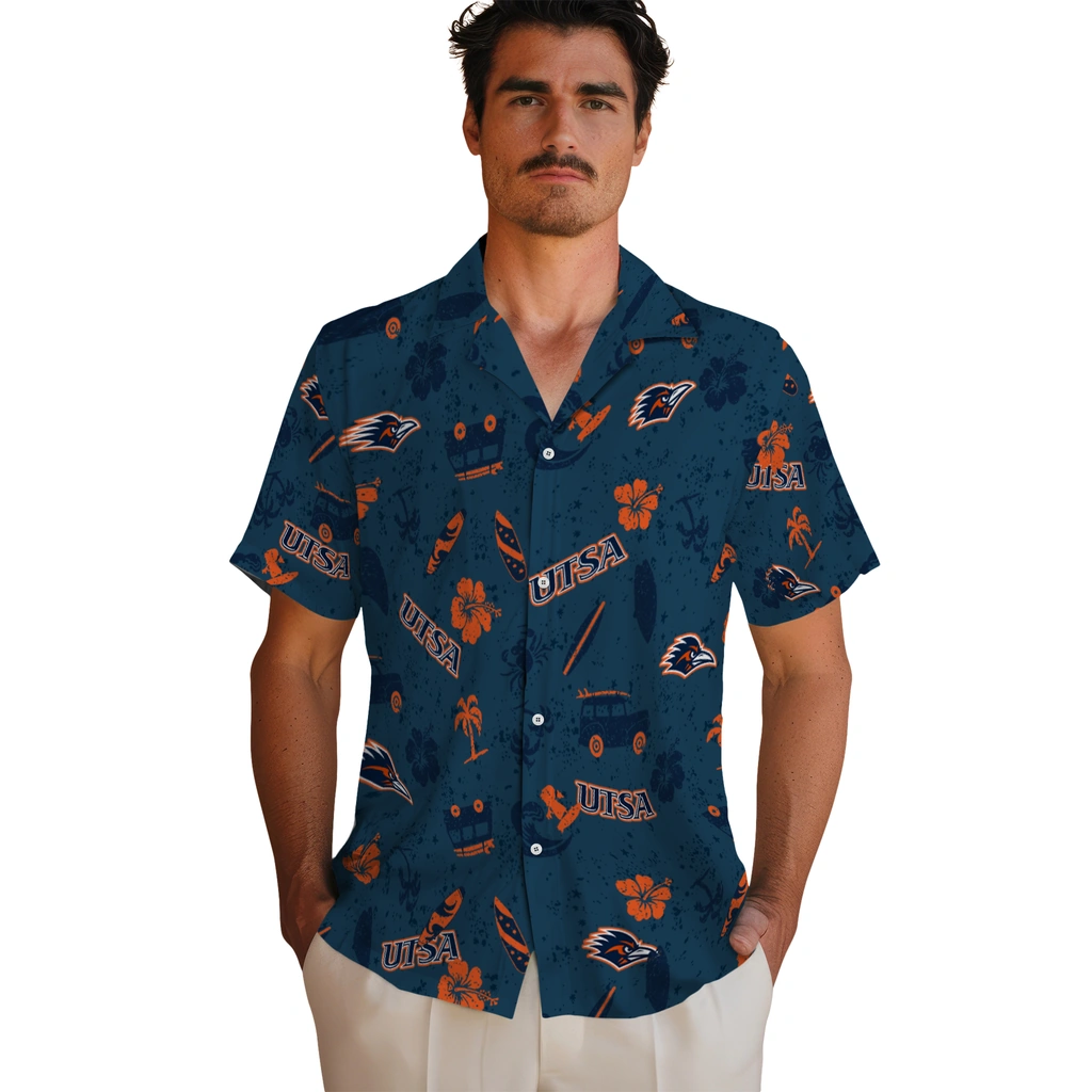 UTSA Roadrunners Hawaiian Shirt - Beach Vibe utsa roadrunners beach vibe navy hawaiian shirts fashion forward